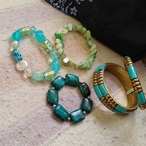 Lot of six Bangles. Three have elastic bands.